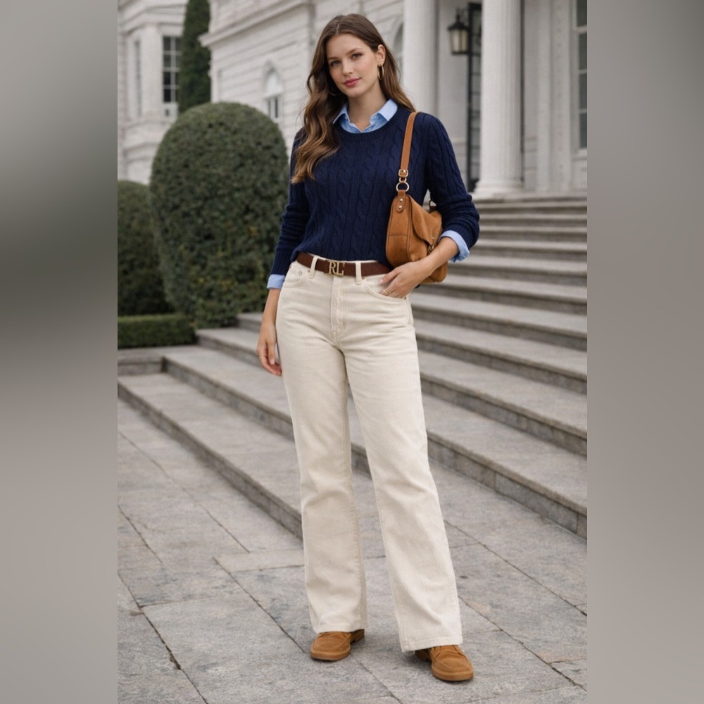 Lauren Ralph Lauren Classic BootCut White Corduroy Pants Women US8 Oldmoney